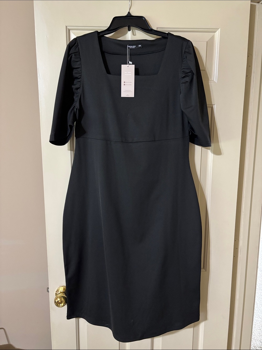 SHEIN Black Square Neck Midi Dress